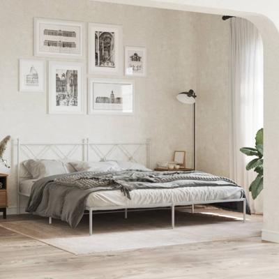 Bedframe met hoofdbord metaal wit 180x200 cm