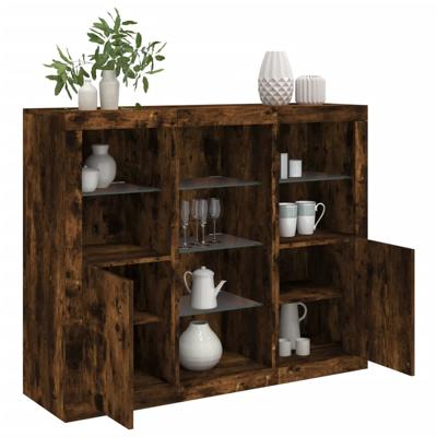 Dressoirs met LED-verlichting 3 st bewerkt hout gerookt eiken