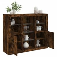 Dressoirs met LED-verlichting 3 st bewerkt hout gerookt eiken