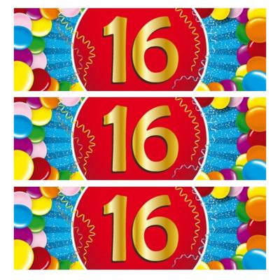 16 jaar leeftijd sticker - 5x - 19 x 6 cm - verjaardag - jubileum - versiering