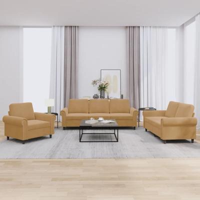 3-delige Loungeset met kussens fluweel bruin