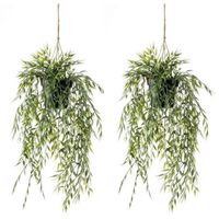2x Groene bamboe kunstplanten 50 cm met hangpot - Kunstplanten - thumbnail