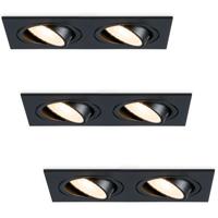 Set van 3 Mallorca LED inbouwspot - IP20 - Kantelbaar - 8 watt 690 lumen - 2700K Warm wit - Dubbel - GU10 - Dimbaar - Rechthoek - Voor binnen - Zwart