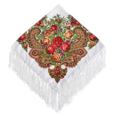 Rode bloem op witte etnische stijl retro kwast vierkante sjaal bloem patroon hoofddoek sjaal grootte: 90 x 90cm