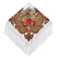 Rode bloem op witte etnische stijl retro kwast vierkante sjaal bloem patroon hoofddoek sjaal grootte: 90 x 90cm