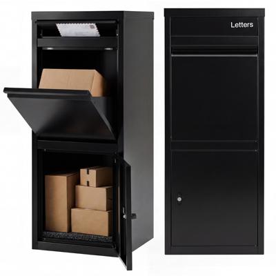 Brievenbus van Gegalvaniseerd Staal Pakketbus met Afsluitbare Deur 2 Sleutels Diefstalwerende Deflector Wand-/Vloermontage voor Huis Buiten Veranda 41 x 38 x 102 cm Zwart