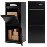 Brievenbus van Gegalvaniseerd Staal Pakketbus met Afsluitbare Deur 2 Sleutels Diefstalwerende Deflector Wand-/Vloermontage voor Huis Buiten Veranda 41 x 38 x 102 cm Zwart