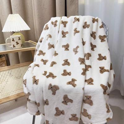 WholeNight 1pc Ins Cartoon Plush Throw Blanket, Soft & Skin-Friendly Flannel Blanket, Lightweight For Spring/Summer/Autumn, Suitable For Indoor, Camping, Air-Conditioned Room, Sofa, Home, Both Boy And Girl Love Valentine White / Large Size Scarf Bear Blue