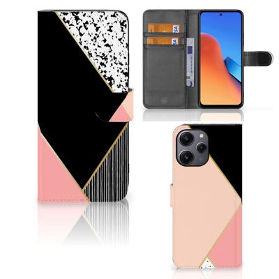 Xiaomi Redmi 12 | Book Case | Zwart Roze Vormen | Portemonnee hoesje