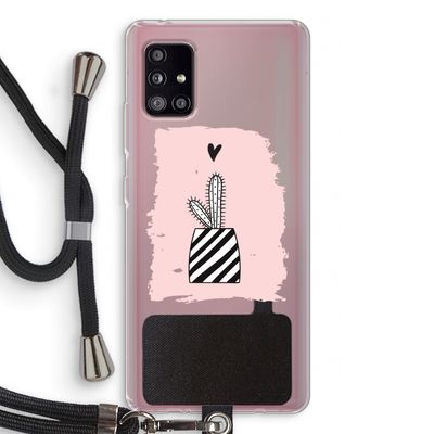 Zwart-wit cactus: Samsung Galaxy A51 5G Transparant Hoesje met koord