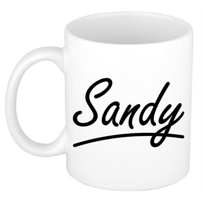 Sandy Naam koffiemok - beker - met sierlijke letters - wit - 300 ml - Cadeau - Dames