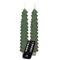 LED kerstboom dinerkaarsen - 2x st - groen - 23 cm - met afstandsbediening