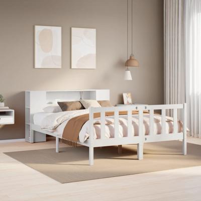 Bed met boekenkast zonder matras grenenhout wit 150x200 cm