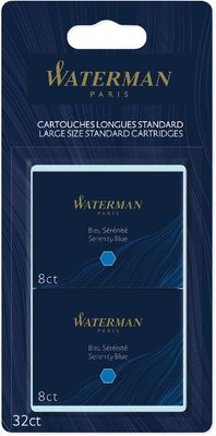 Waterman inktpatronen Standard Long, blauw (Serenity), blister van 32 stuks