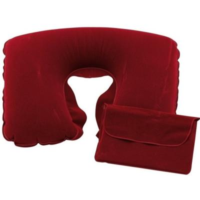 Opblaasbaar nekkussen - rood - pvc - 35 x 23 x 9 cm - vliegtuig/trein/auto