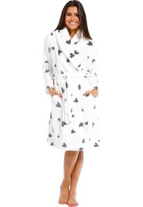 Witte fleece damesbadjas hartjes - Rebelle-XL (48-50)