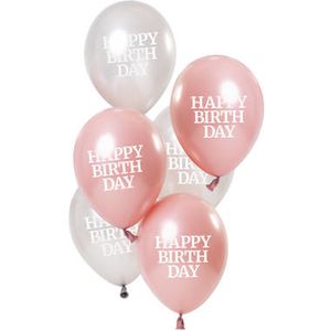 Ballonnen Glossy Pink &apos;Happy Birthday&apos; (6st)