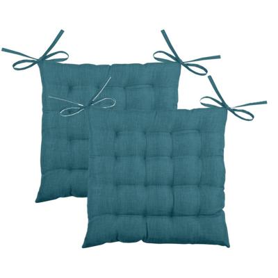 Stof Textile stoelkussen BEA - 2x - petrol blauw - 40 x 40 x 4 cm - touwtjes sluiting - binnen/buite