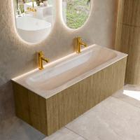 Badmeubel Mondiaz Kurve-Dlux | 120 cm | Meubelkleur Dusk | Wastafelkleur Meli | Solid surface | Wasbak midden spoelbak | 2 kraangaten