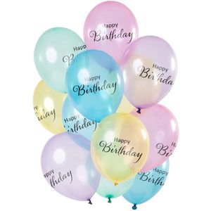 Ballonnen Happy Birthday Pastel Transparant  Premium (12st)