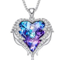Vrouwen Fashion Angel Wings kristallen hart kettingen (paars)