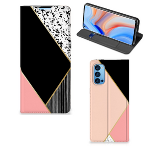 OPPO Reno4 Pro 5G Stand Case Zwart Roze Vormen