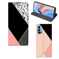 OPPO Reno4 Pro 5G Stand Case Zwart Roze Vormen - thumbnail