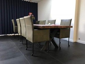 Set van 8 leren eetkamerstoelen - met wieltjes en hoge rug - groen leer - Echt leer, Modern, ontdek de vele Leersoorten en Kleuren bij ShopX
