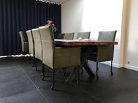Set van 8 leren eetkamerstoelen - met wieltjes en hoge rug - groen leer - Echt leer, Modern, ontdek de vele Leersoorten en Kleuren bij ShopX