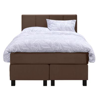 Leen Bakker - Boxspring Liv Geblokt - 120x200 Cm - Vierkante Poot - Stof/Velvet - Bruin