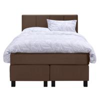 Leen Bakker - Boxspring Liv Geblokt - 120x200 Cm - Vierkante Poot - Stof/Velvet - Bruin