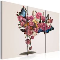 Schilderij - Vlinders, bloemen en carnaval, 3luik