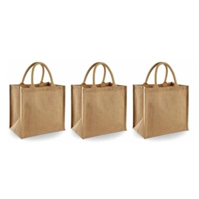 Jute boodschappentas/shopper - 3x - klein - 30 x 30 x 19 cm