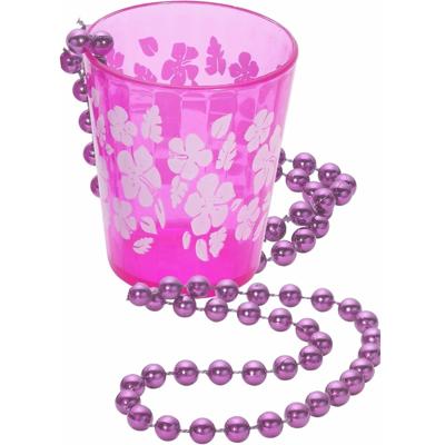 Smiffys Hawaii ketting shotjes glas - roze bloemen - aan ketting - Feestartikelen
