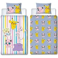 Omkeerbaar beddengoedset - POKEMON - Pikachu, Mew, Togepi, Jigglypuff & Ditto - Microvezel - 140 x 200 cm + 1 kussensloop 63 x 63 cm