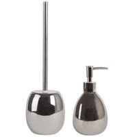 Toiletborstel in houder 39 cm/zeeppompje set Kymi - Polyresin/rvs - zilver shine - thumbnail