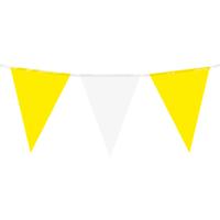 Feest/verjaardag Vlaggenlijn - geel/wit - 10 m - 15 vlaggetjes - binnen/buiten - kunststof