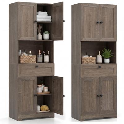 171,5 cm Hoge Badkamerkast Vrijstaande Opbergkast met 4 Deuren en 1 Lade