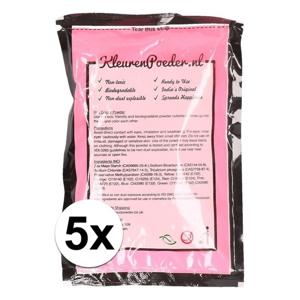 Zakje Holi kleurpoeder - 5x - roze - 100 gram - feestartikelen - Heilig Indiaas kleurenpoeder