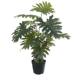 Set van 2x stuks groene gatenplant Philodendron Selloum kunstplanten in zwarte kunststof pot 65 cm