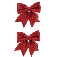 Kersthanger - 2x stuks - strik - rood - 30 x 35 cm - Kerstversiering