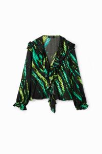 Tie-dye blouse met ruches - GREEN - XS