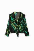 Tie-dye blouse met ruches - GREEN - M