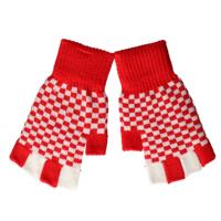 Vingerloze handschoenen - rood/wit geblokt - Branbant thema - verkleed handschoen