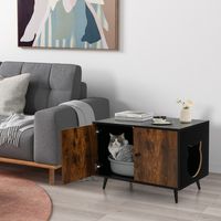 Kattenkast Kattentoilet Kattenhuis met Dubbele Deuren en Ingang Kattenbak voor Katten Honden Huisdieren Bruin + Zwart