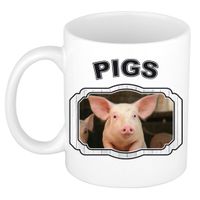 Dieren varken beker - pigs/ varkens mok wit 300 ml - thumbnail