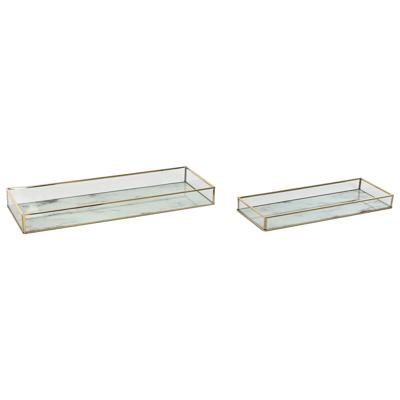 Set van trays Home ESPRIT Wit Gouden Modern 42 x 15 x 4 cm (2 Stuks)