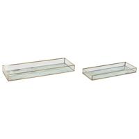 Set van trays Home ESPRIT Wit Gouden Modern 42 x 15 x 4 cm (2 Stuks)