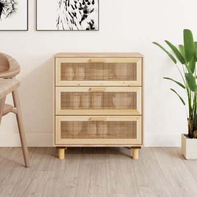 Dressoir 60x30x70 cm massief grenenhout en rattan bruin