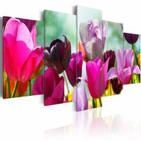 Schilderij - Vrolijke bloemen , roze paars , 5 luik - thumbnail